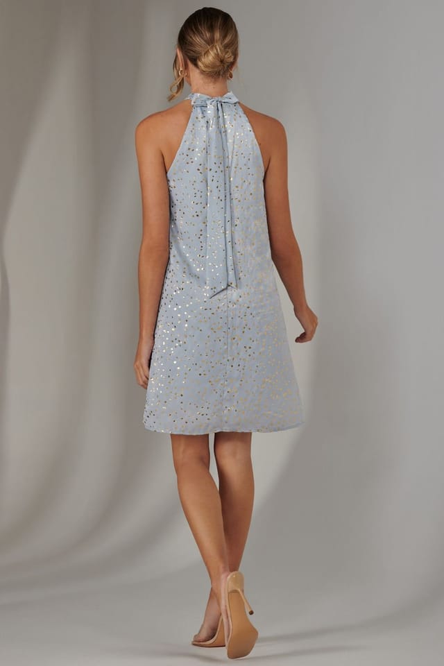 Jolie Moi Jolie Moi Women's Halter Neck Tie Mini Dress in Light Blue - 2