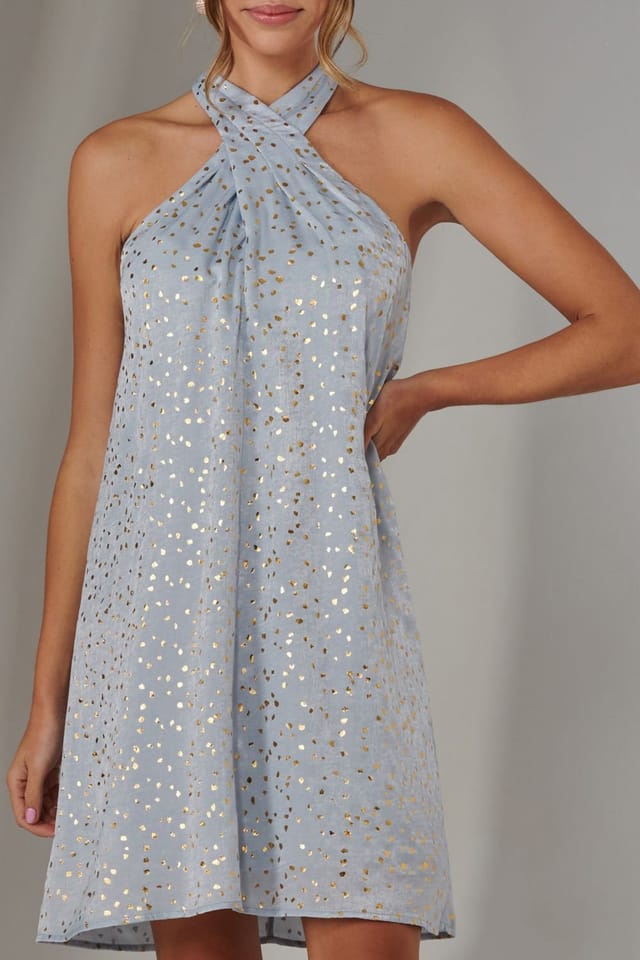 Jolie Moi Jolie Moi Women's Halter Neck Tie Mini Dress in Light Blue - 3