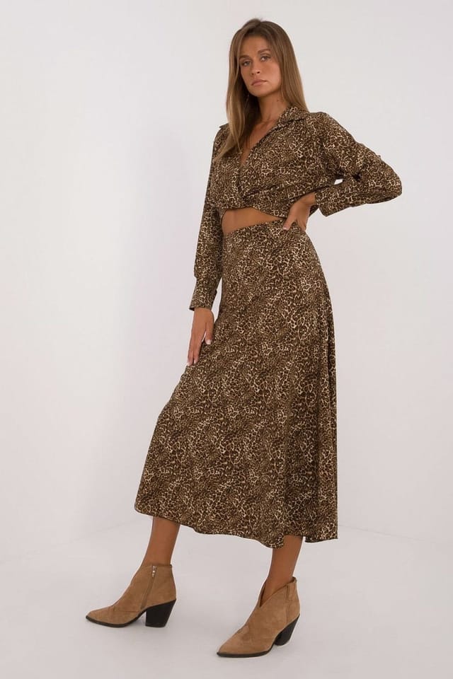 Love Lace Love Lace Women's Animal Motif Blouse & Skirt Set in Brown - 2