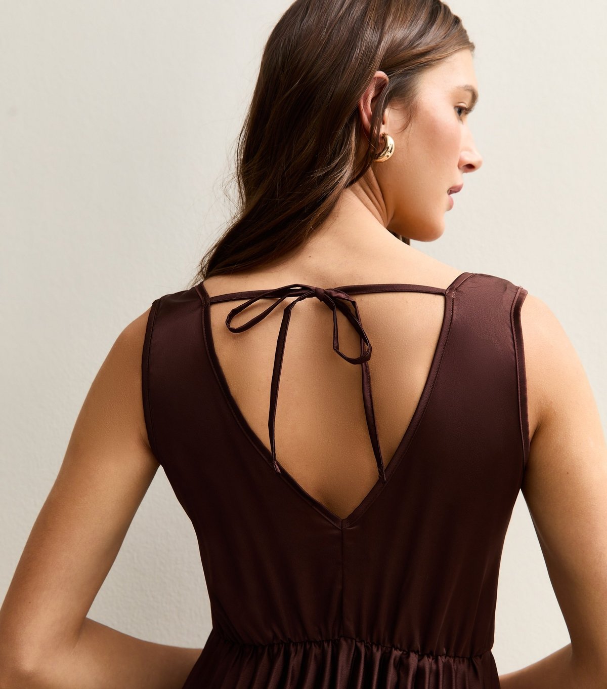 New Look Women's Dark Brown Satin Pleated Midi Dress New Look - 2