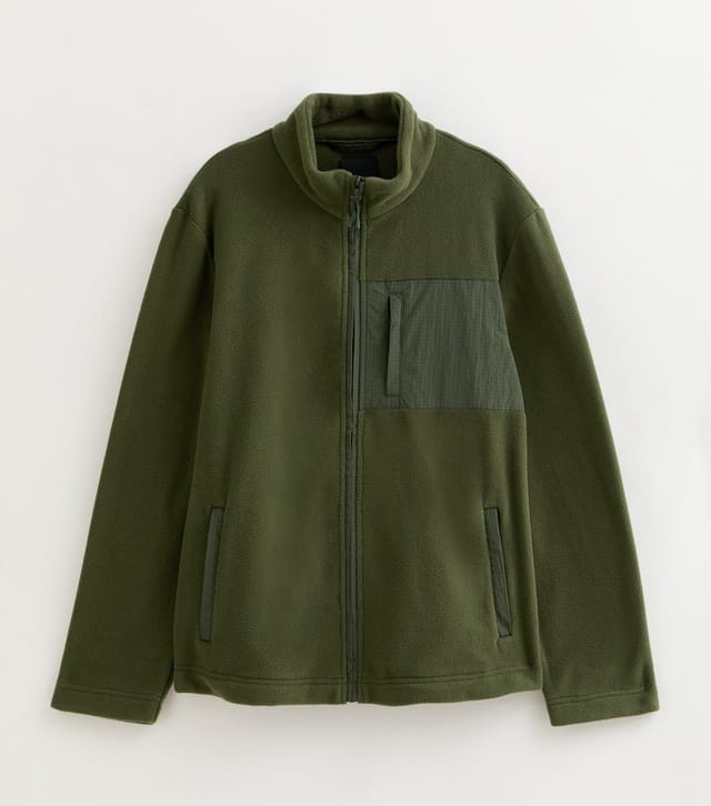 New Look Men's Dark Green Relaxed Fleece Tech Jacket New Look - 2