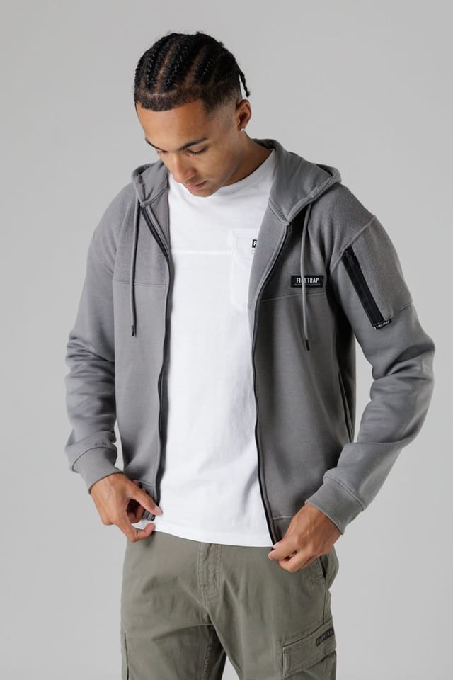 Firetrap Firetrap Men's Regular Fit Cotton Rich Zip Through Hoody with Sleeve Pocket in Dark Grey - 3