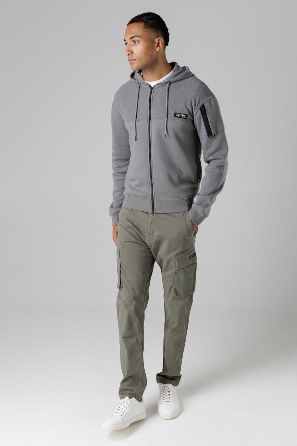 Firetrap Firetrap Men's Regular Fit Cotton Rich Zip Through Hoody with Sleeve Pocket in Dark Grey - 4