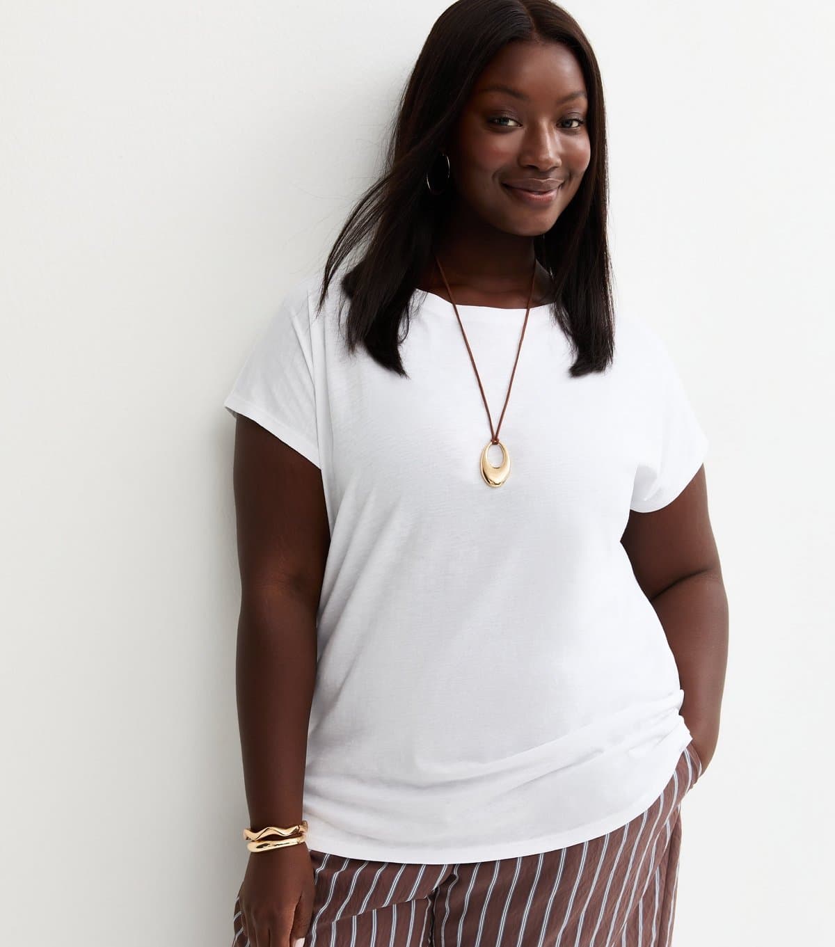 New Look New Look Plus Size White Curved Hem T-Shirt