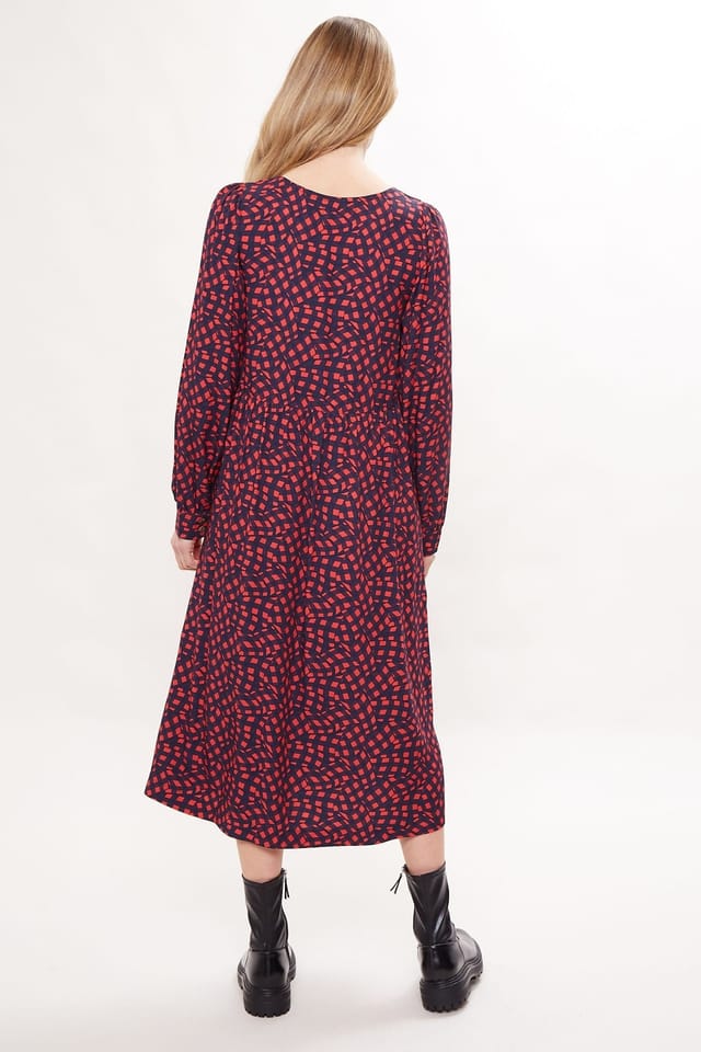 Louche Louche Women's Rheane Gingham Twist Print Long Sleeve V Neck Midi Dress in Blue - 2