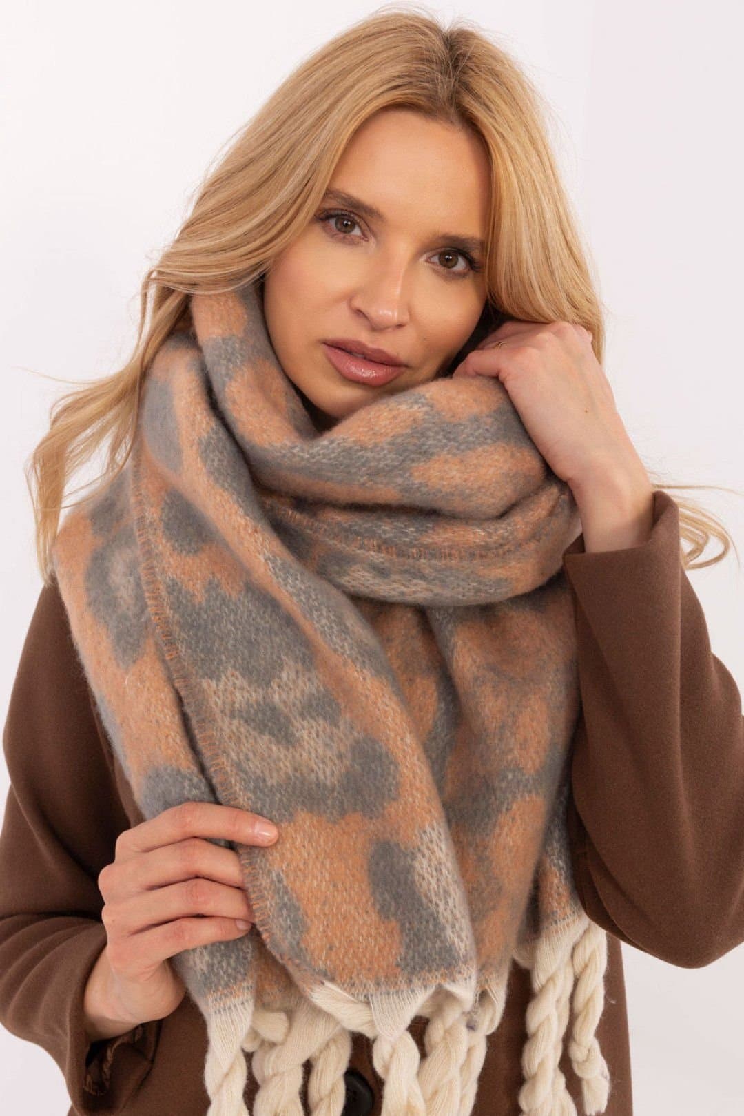 Love Lace Love Lace Women's Elegant Polyester Animal Motif Scarf with Fringe for Cooler Days in Camel