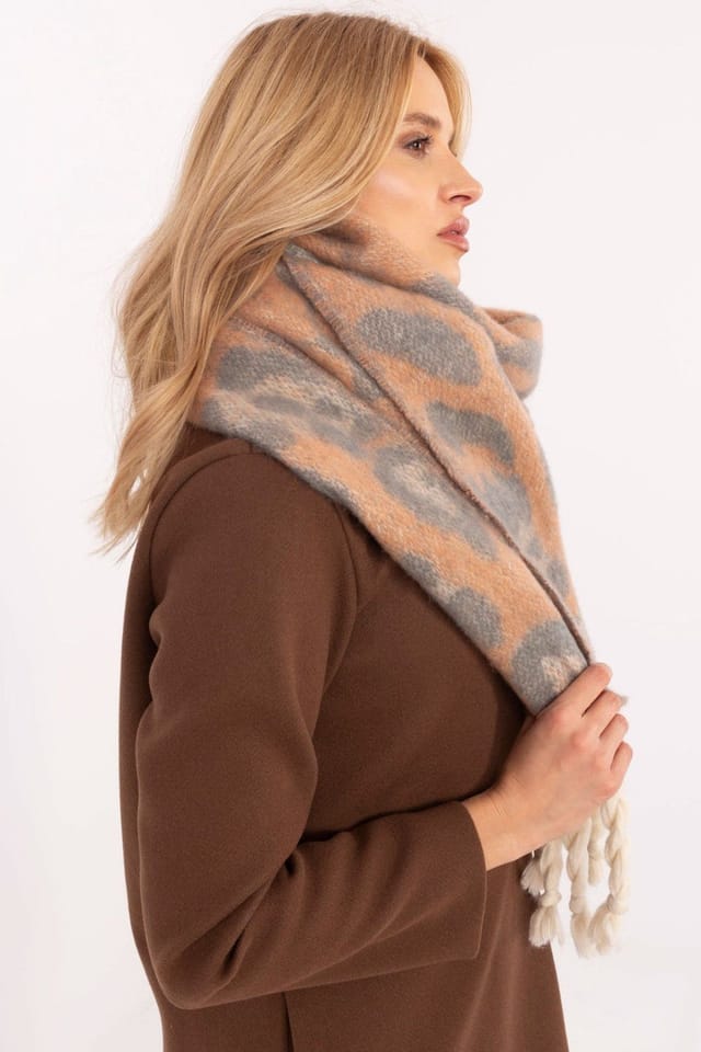 Love Lace Love Lace Women's Elegant Polyester Animal Motif Scarf with Fringe for Cooler Days in Camel - 2