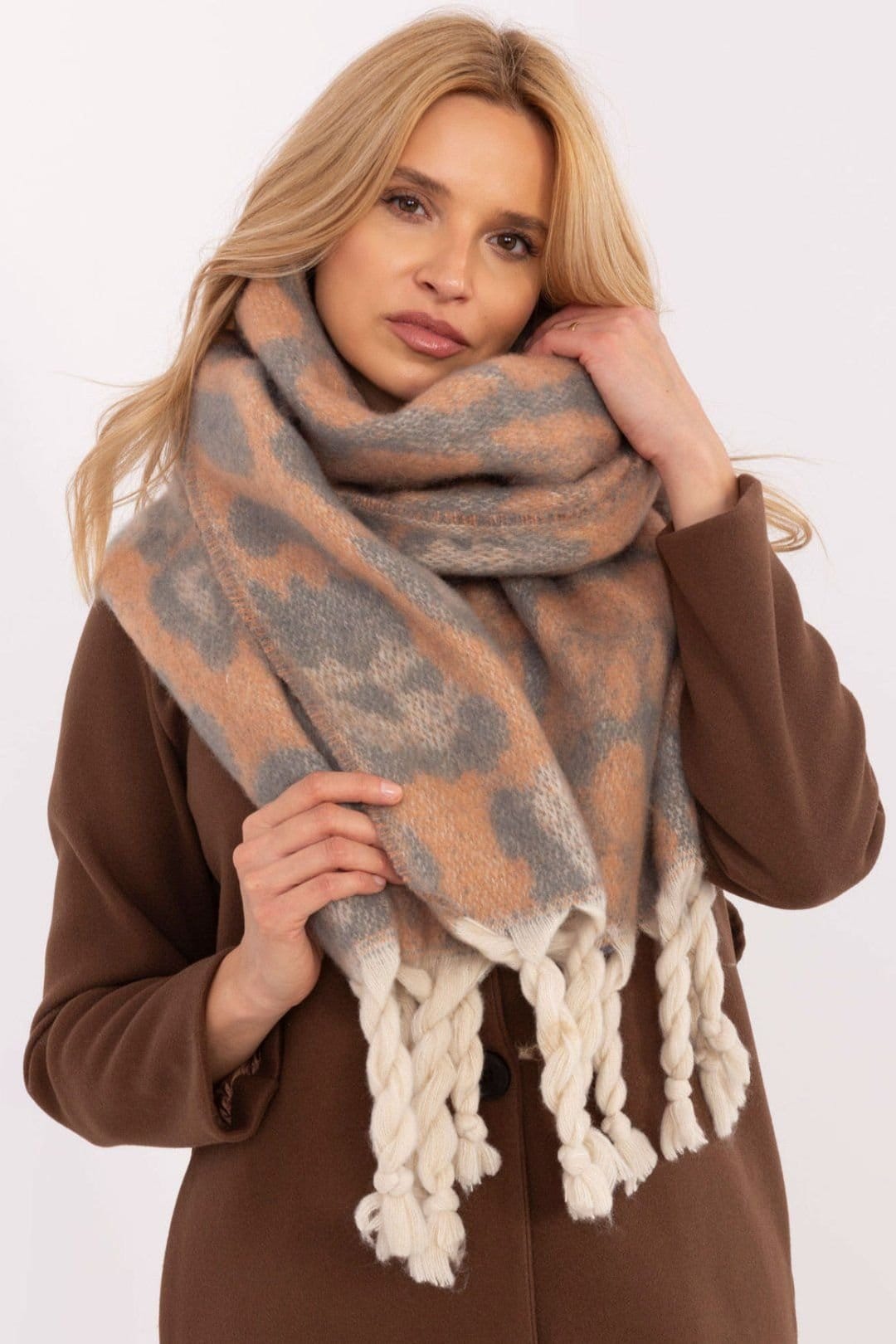 Love Lace Love Lace Women's Elegant Polyester Animal Motif Scarf with Fringe for Cooler Days in Camel - 4