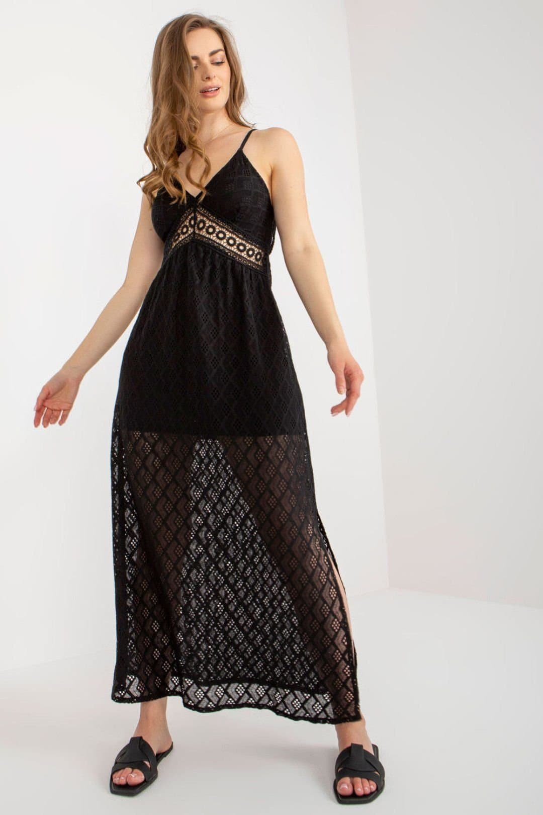 Love Lace Love Lace Women's Strapy Openwork Sweetheart Dress with Tie in Black