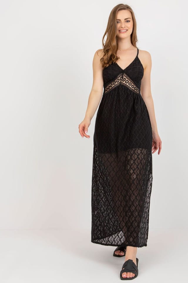Love Lace Love Lace Women's Strapy Openwork Sweetheart Dress with Tie in Black - 2