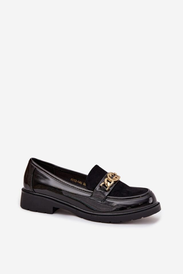Love Lace Love Lace Women's Moccasin Loafers with Gold Strap Ornament Suede in Black - 2