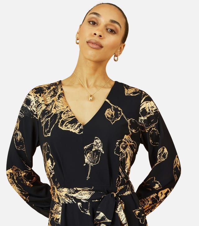 Yumi Women's Black Foil Long Sleeve Midi Dress Yumi New Look - 3