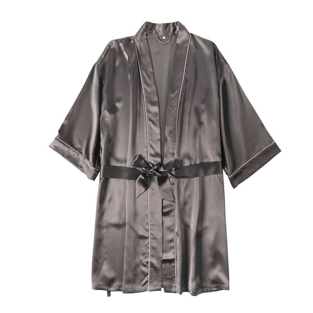 Soft Strokes Silk Soft Strokes Silk Women's Silk Robe Knee Length - Grey - 3