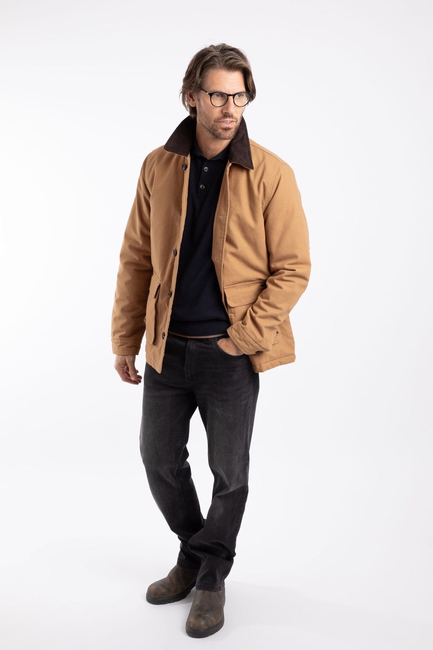 Weird Fish Weird Fish Men's Barnaby Padded Canvas Barn Jacket in Brown - 4