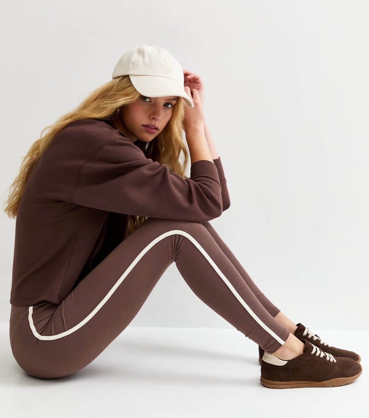 New Look Women's Dark Brown Side Stripe High Waist Leggings New Look