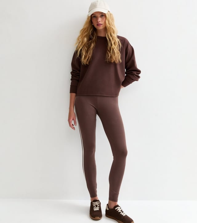 New Look Women's Dark Brown Side Stripe High Waist Leggings New Look - 3