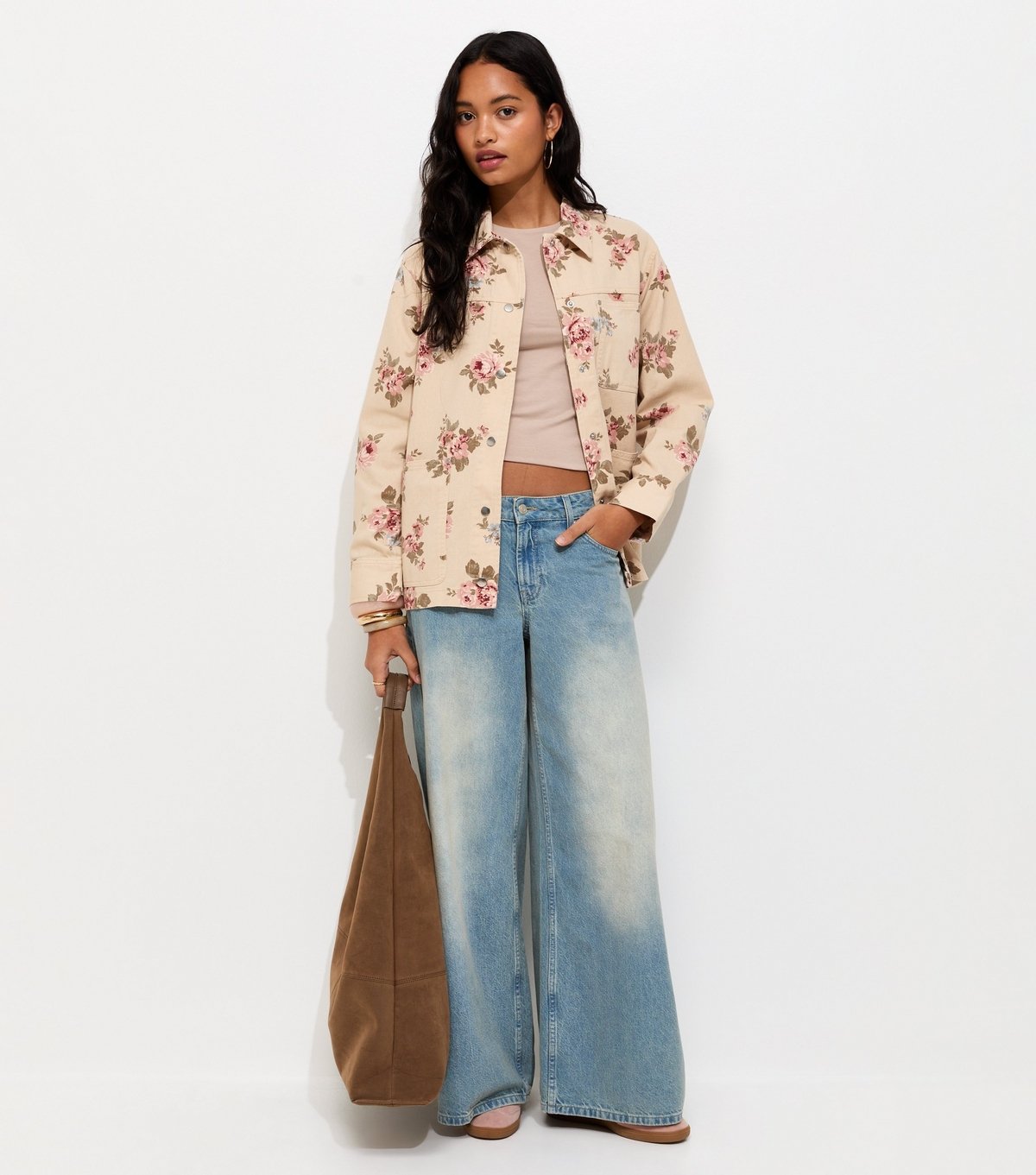 New Look Women's Cream Cotton Floral Longline Shacket New Look - 3