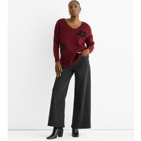 Gini London Women's Light Burgundy Flower V-Neck Jumper Gini London New Look - 3