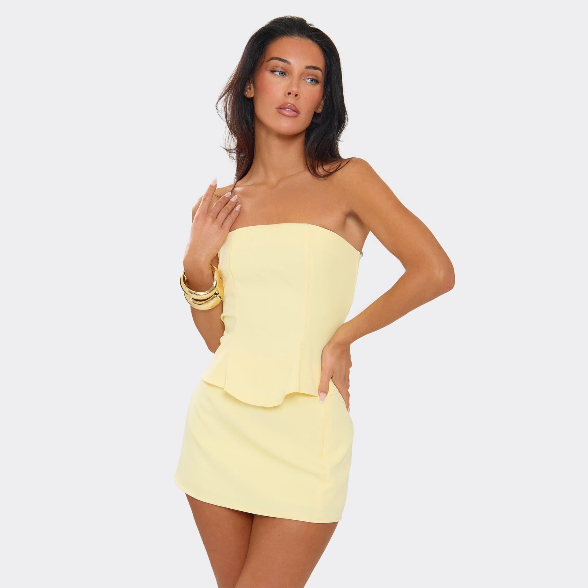 EGO Bandeau Peplum Top In Lemon, Women's Size UK 14