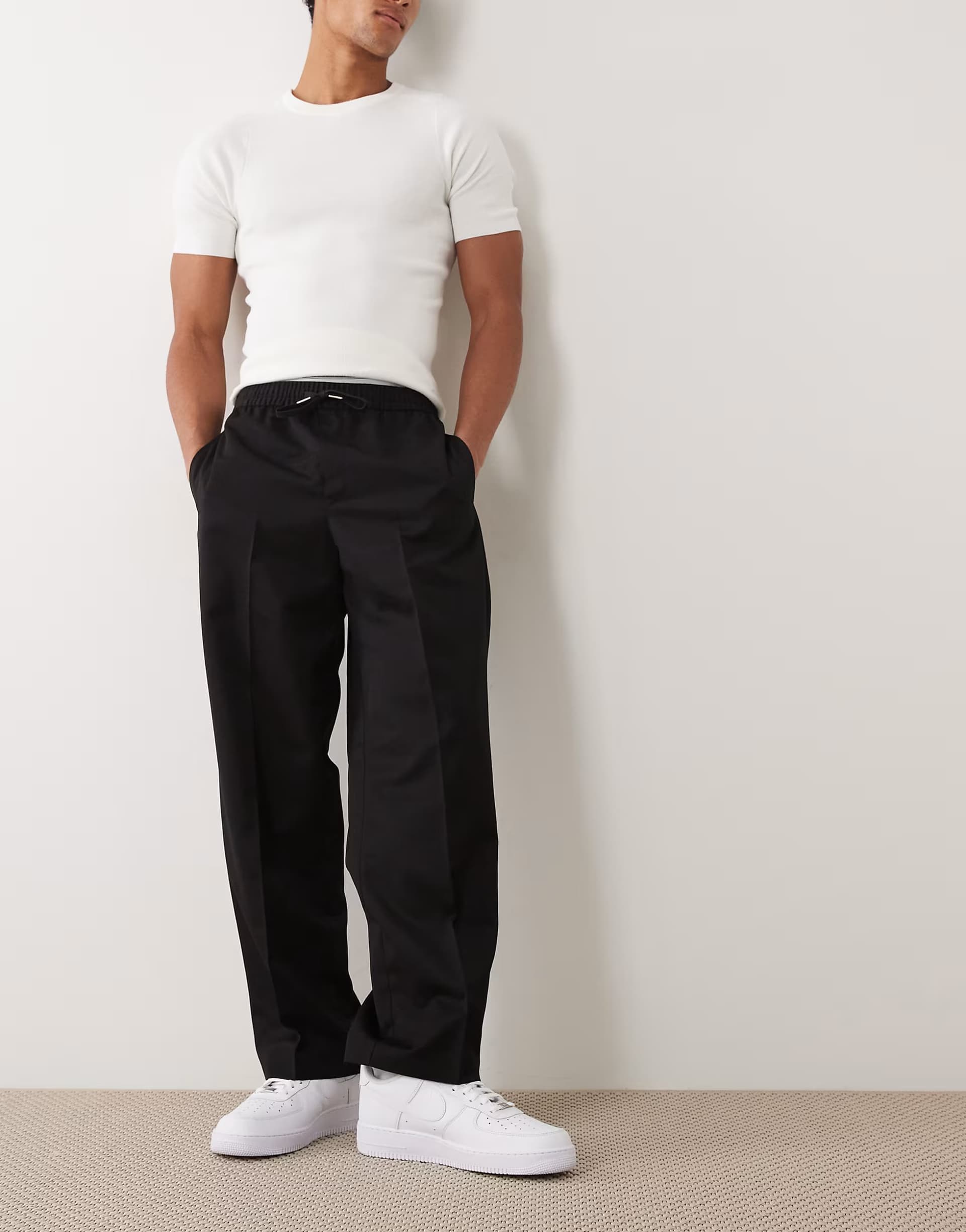 ASOS ASOS DESIGN tailored pull on wide leg trousers in black