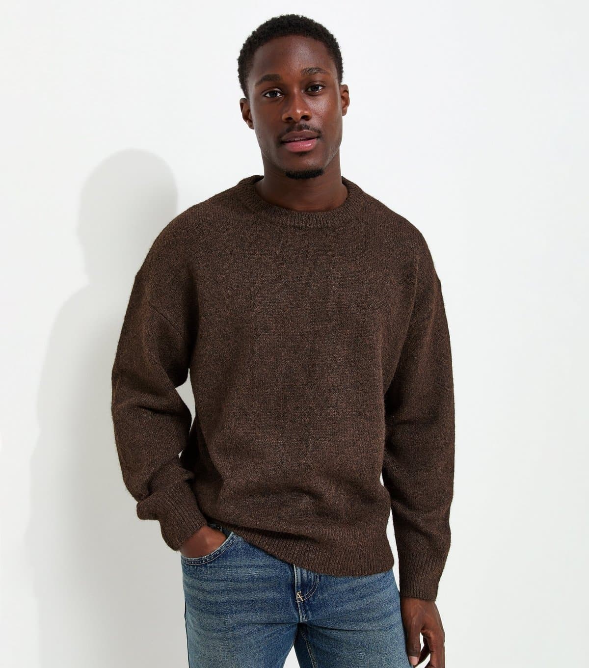 New Look Men's Brown Oversized Fit Knitted Crew Neck Jumper New Look