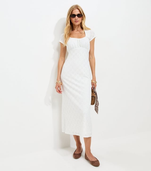 New Look Women's White Broderie Anglaise Jersey Milkmaid Midi Dress New Look - 3