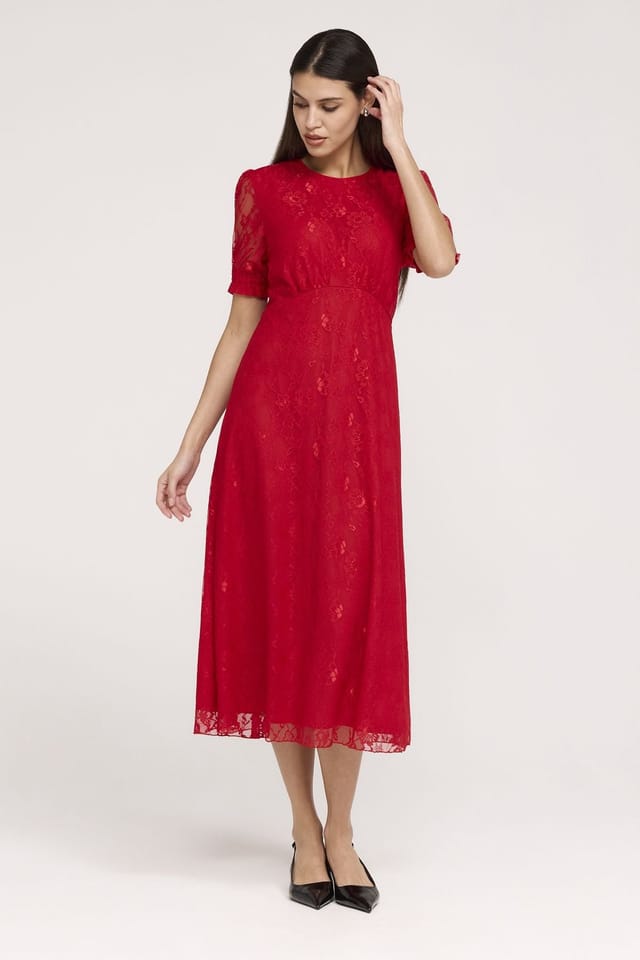 Finery London Finery London Women's Mela Polka Dot Midi Tea Dress in Red - 2