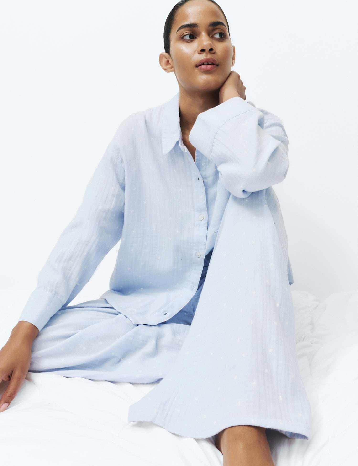 Marks & Spencer M&S Pure Cotton Muslin Print Pyjama Set Blue Mix