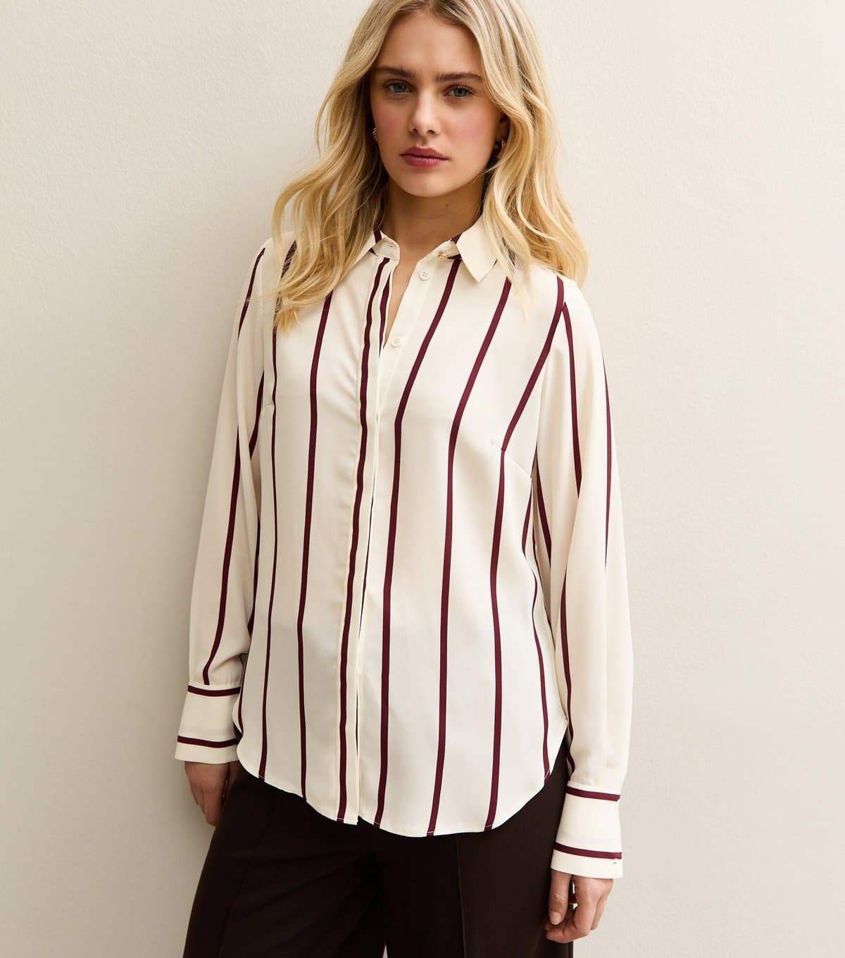 New Look Women's Red and White Striped Shirt New Look