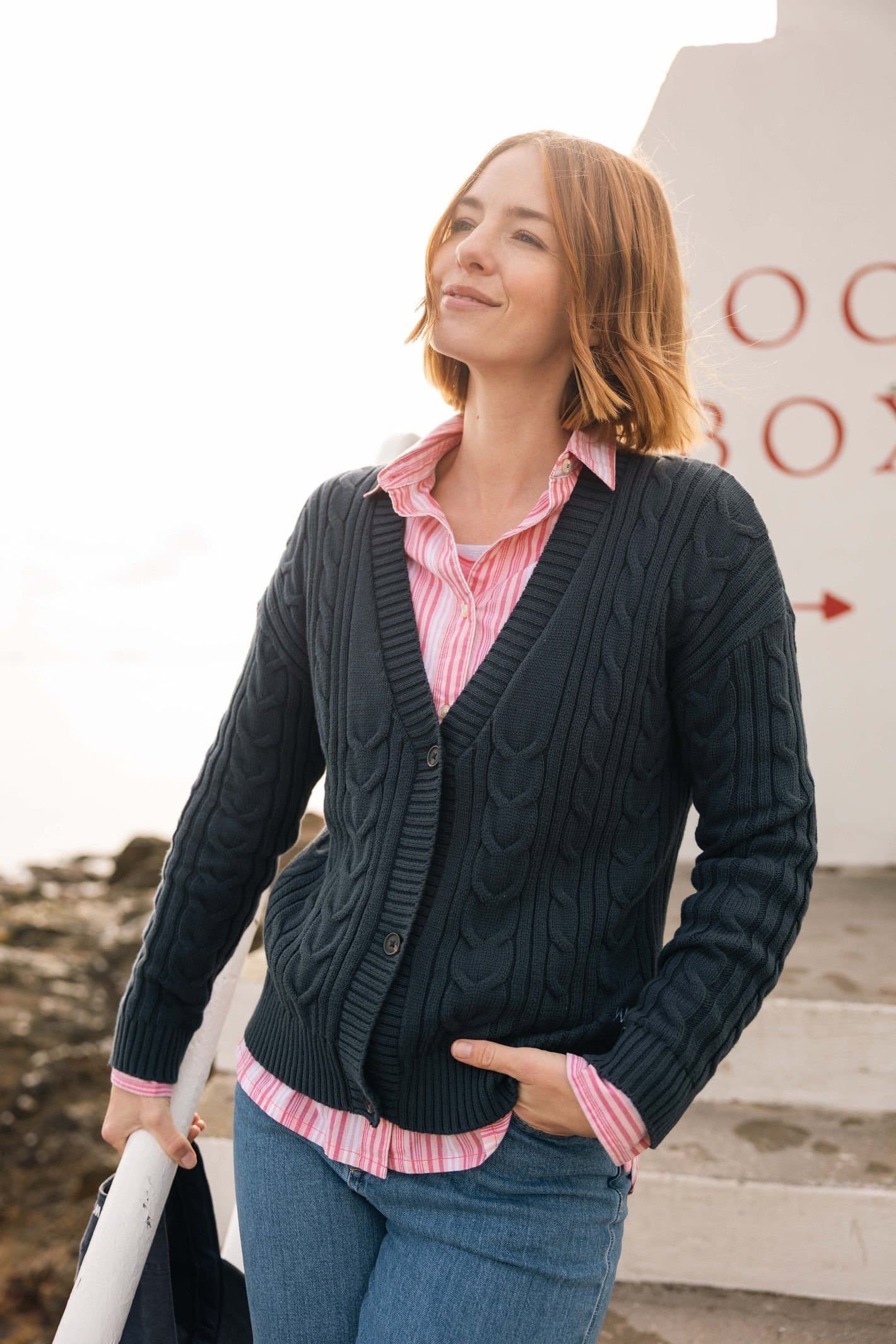 Weird Fish Weird Fish Women's Constance Cable Knit Cardigan in Navy
