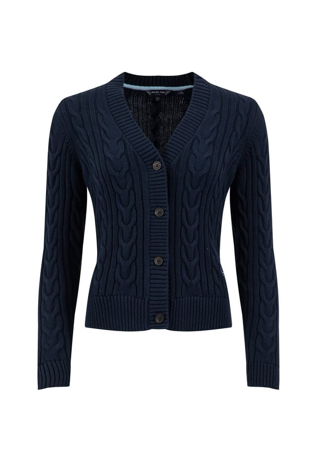 Weird Fish Weird Fish Women's Constance Cable Knit Cardigan in Navy - 2