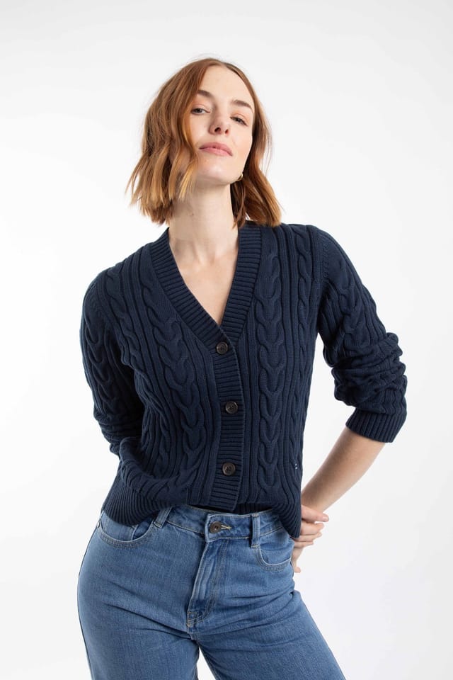 Weird Fish Weird Fish Women's Constance Cable Knit Cardigan in Navy - 3