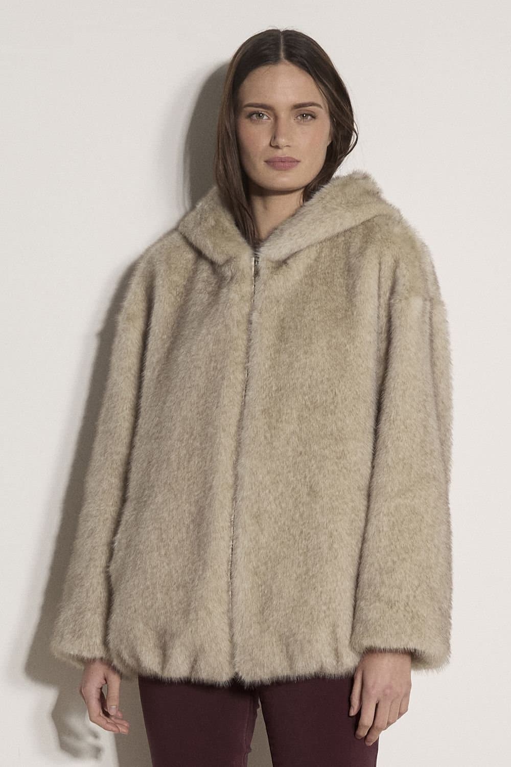 Apricot Apricot Women's Soft Faux Fur Hooded Jacket in Beige