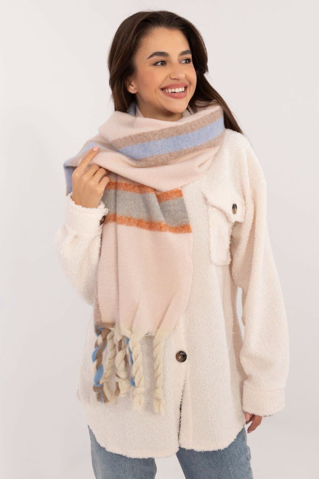 Love Lace Love Lace Women's Elegant Checkered Polyester Scarf with Tassels for Warmth in Pink