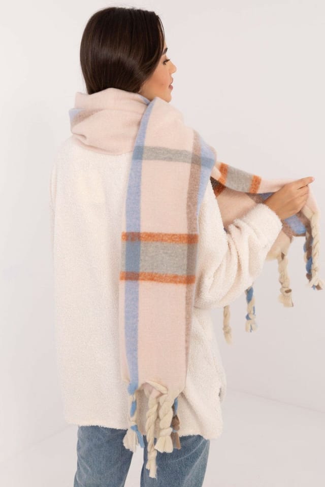 Love Lace Love Lace Women's Elegant Checkered Polyester Scarf with Tassels for Warmth in Pink - 3