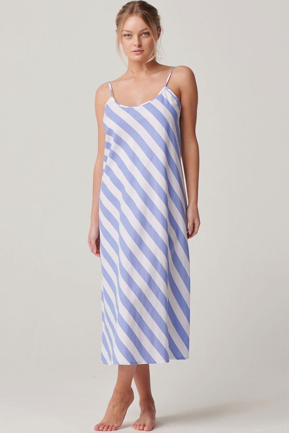 British Boxers British Boxers Women's "Boat Blue" Stripe Crisp Cotton Strappy Nightdress in Light Blue