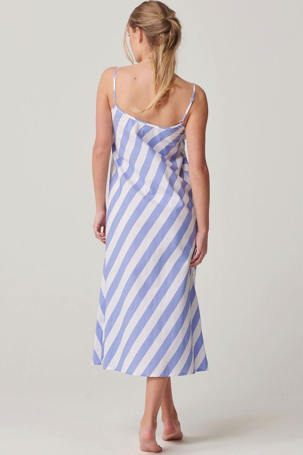 British Boxers British Boxers Women's "Boat Blue" Stripe Crisp Cotton Strappy Nightdress in Light Blue - 3