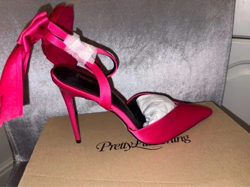 PrettyLittleThing Fuchsia Hot Pink satin big bow ankle strap heeled shoe 3 UK wedding christening formal stiletto prom