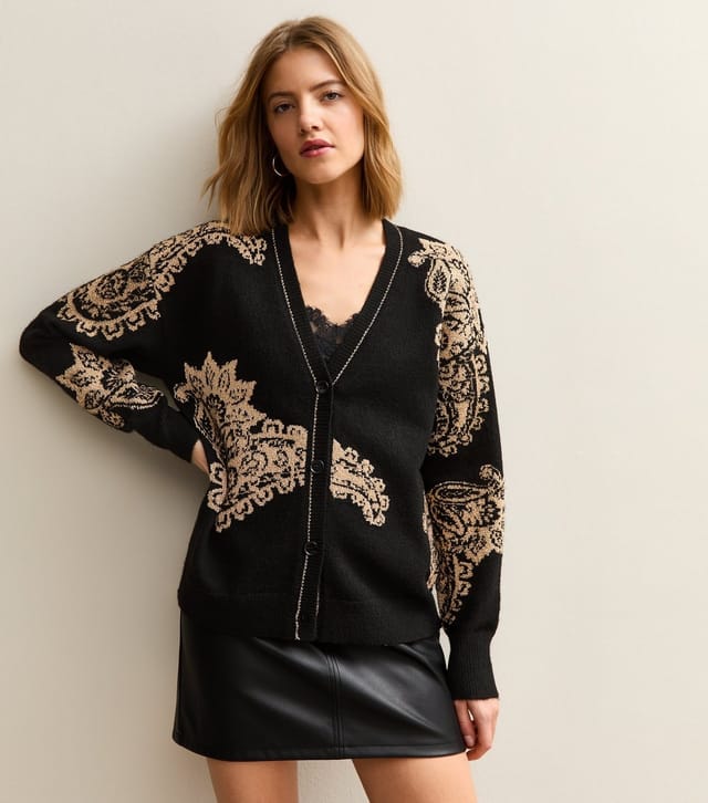 New Look Women's Black Paisley Jacquard Cardigan New Look - 2