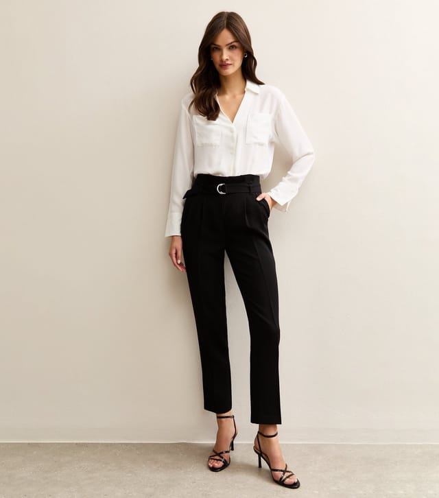 New Look Women's Tall Black Ring Belted Paper Bag Waist Trousers New Look - 3