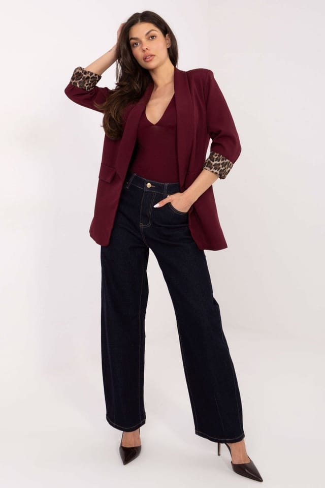 Love Lace Love Lace Women's Fitted Nylon Elastane Deep V Blouse in Burgundy - 2