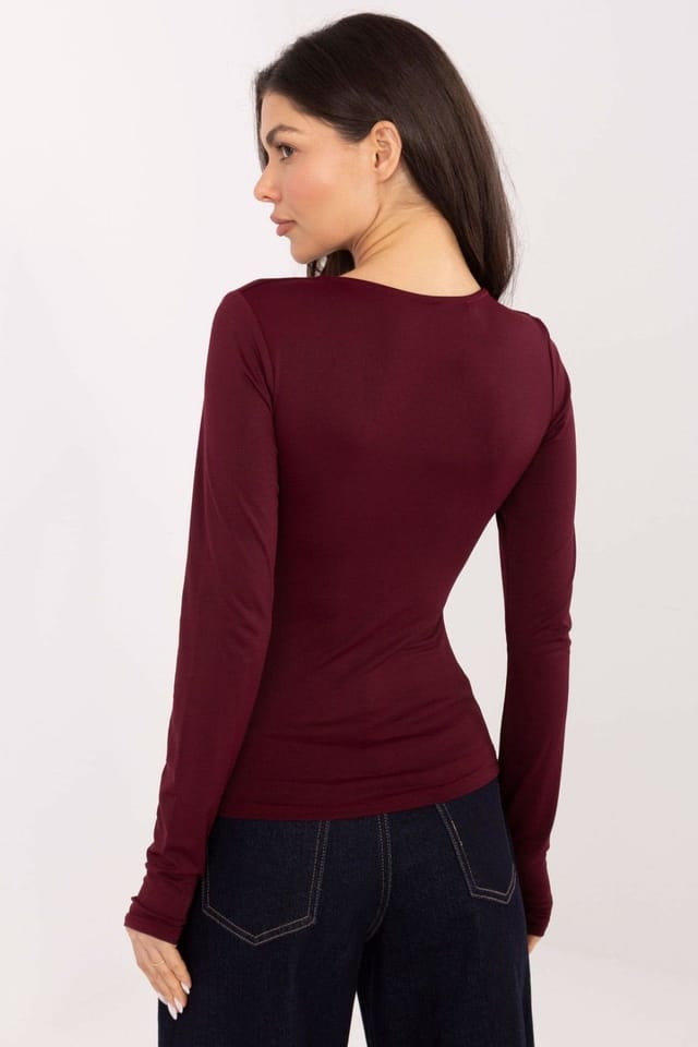Love Lace Love Lace Women's Fitted Nylon Elastane Deep V Blouse in Burgundy - 3