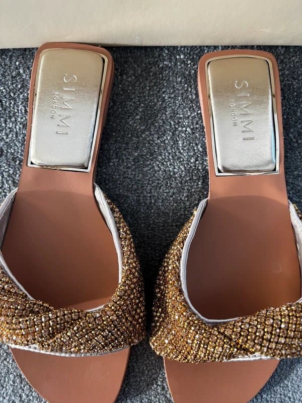 ASOS Simmi London embellished strap flat sandal in gold Size 3