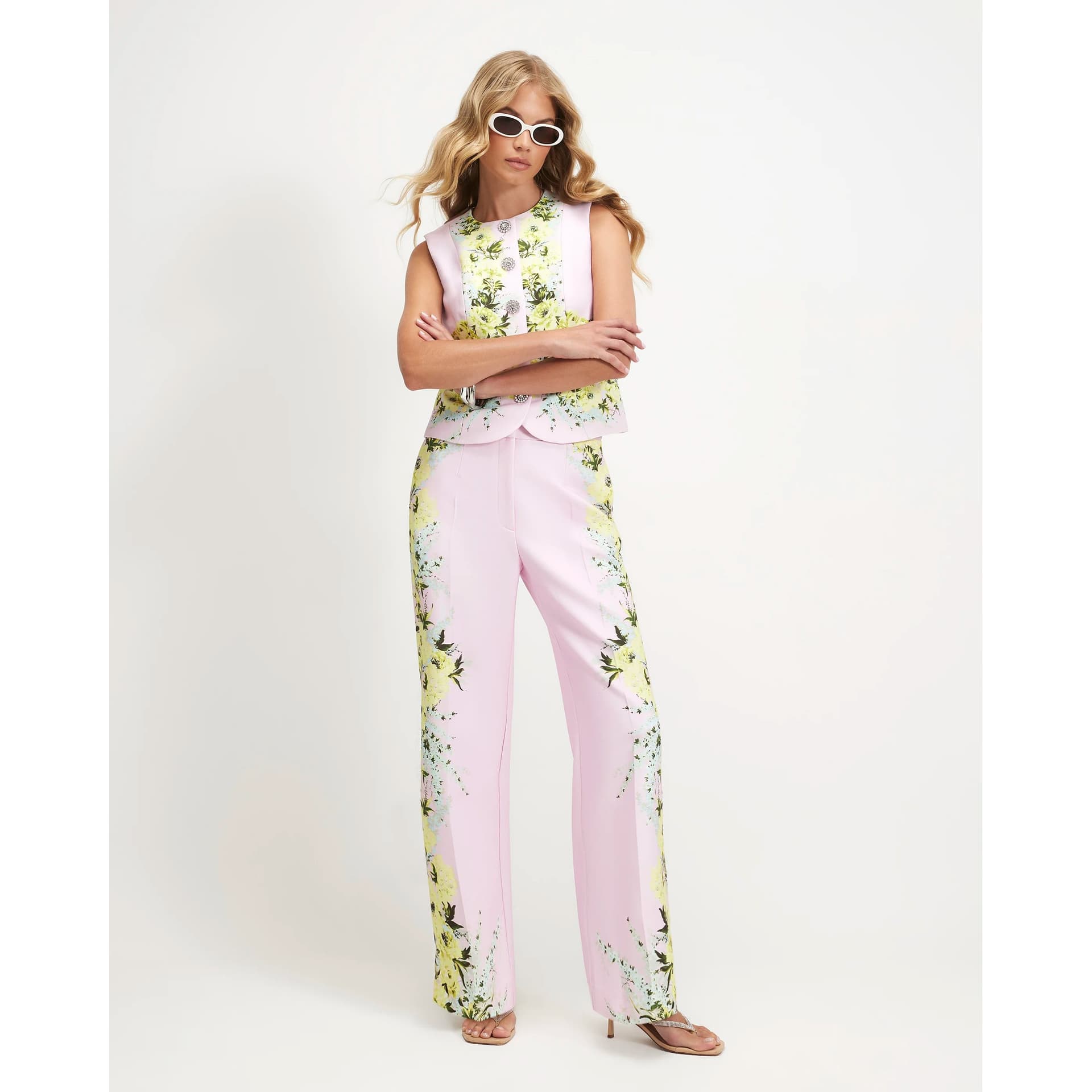 River Island River Island Womens Pink Floral Slim Trousers