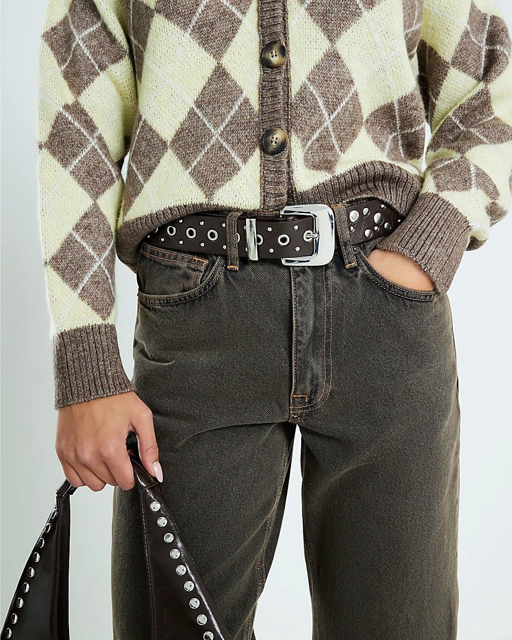 River Island River Island Womens Brown Studded Belt