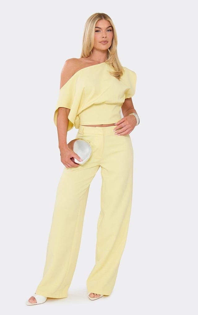 EGO Mid Rise Straight Leg Tailored Trousers In Lemon, Women's Size UK 6 - 2