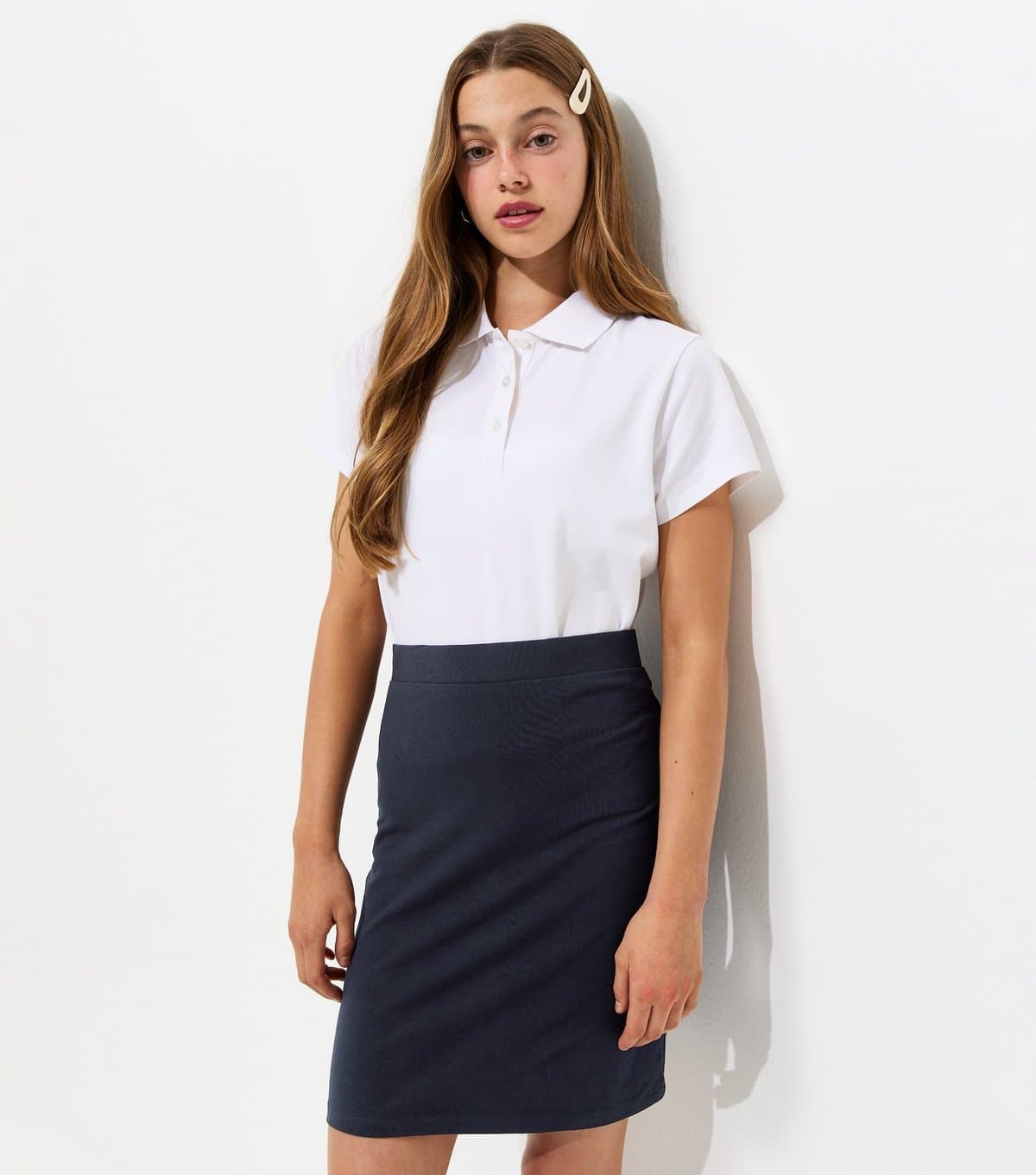 New Look Girls' Navy Cotton Rich Tube School Skirt New Look