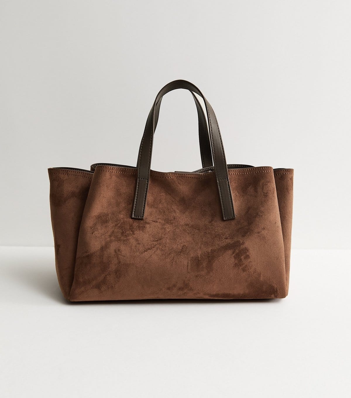 New Look Dark Brown Faux Suede Triple Compartment Tote Bag New Look - 4