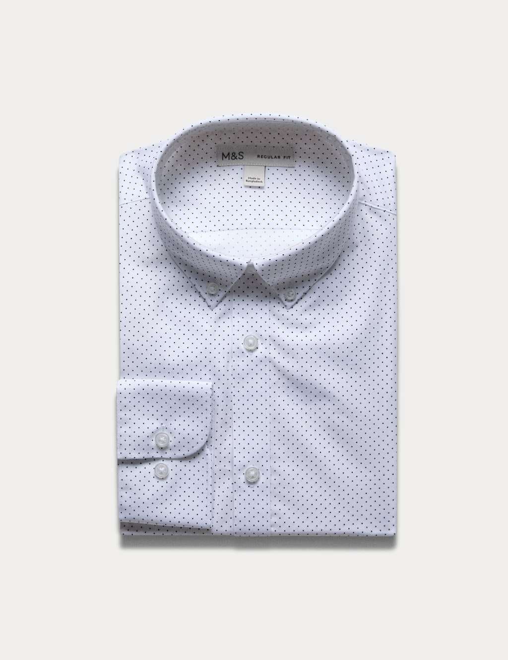 Marks & Spencer M&S White Mix Cotton Blend Polka Dot Shirt