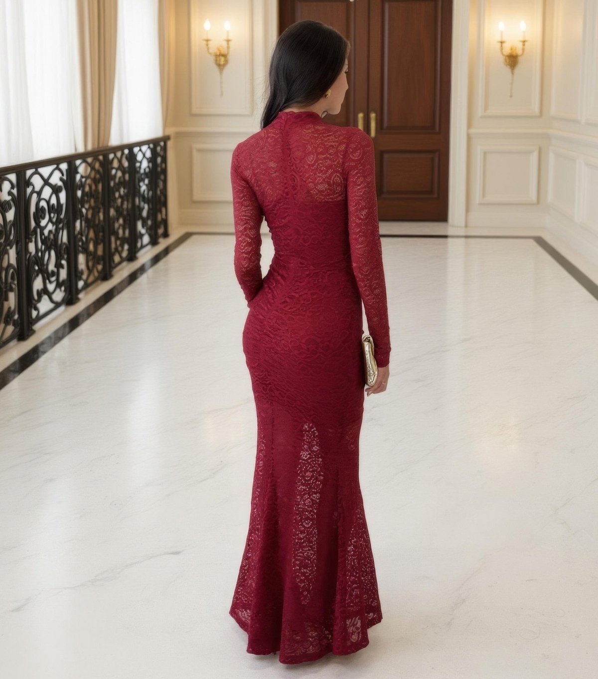 AX Paris Women's Dark Red Lace Fishtail Maxi Dress AX Paris New Look - 3